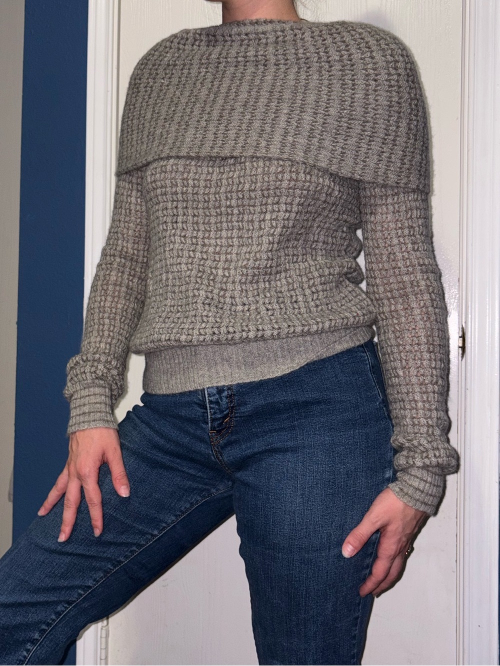 Beige Gray Cashmere Cowl Neck Allude sweater